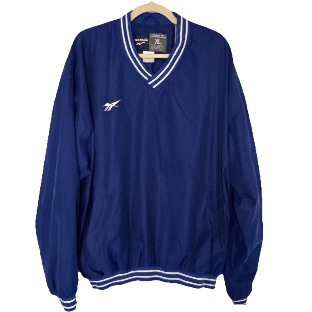 VTG 90's Reebok Windbreaker Pull Over Blue White Embroidery Logo XL